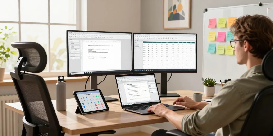 Download WPS Office in a modern home office setting with productivity tools.