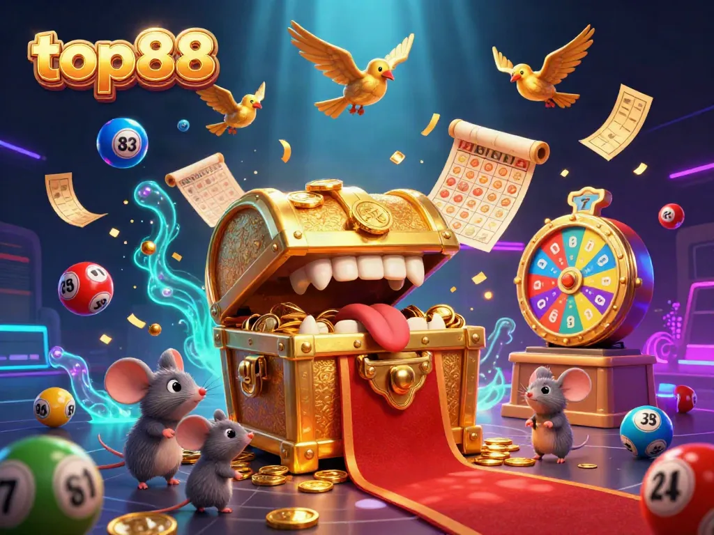 Experience thrilling wins with top88 as lucky adventurer mice discover riches amidst colorful casino elements.