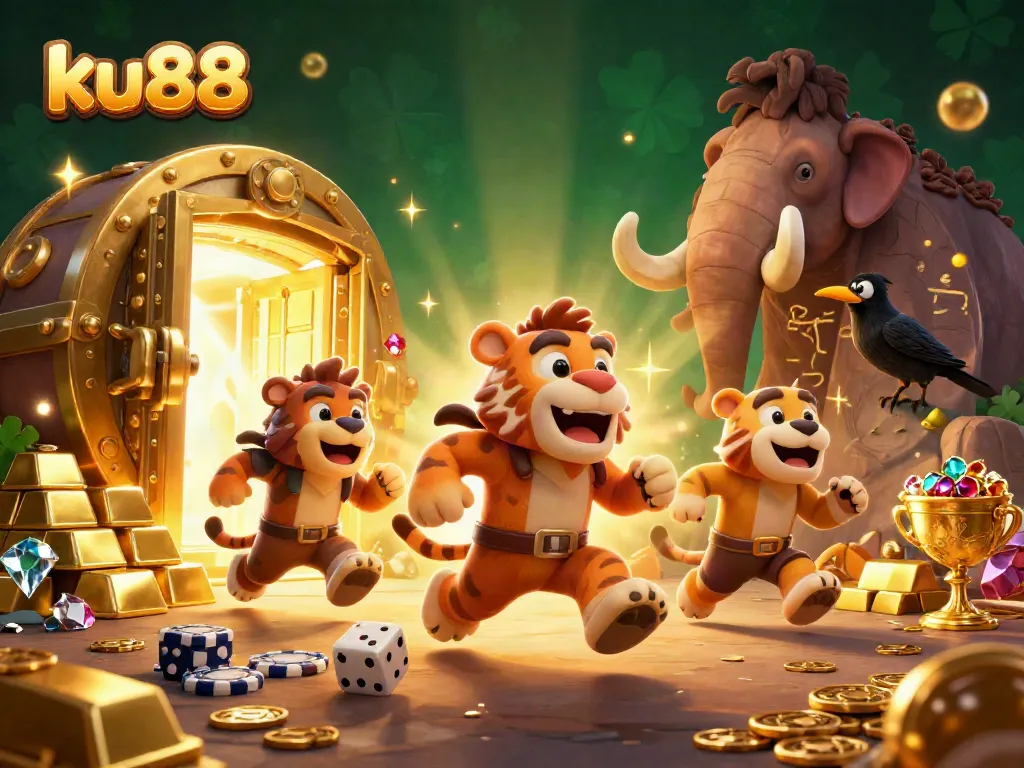 Celebrate winning at ku88 with vibrant 3D casino scenes filled with treasures and games.