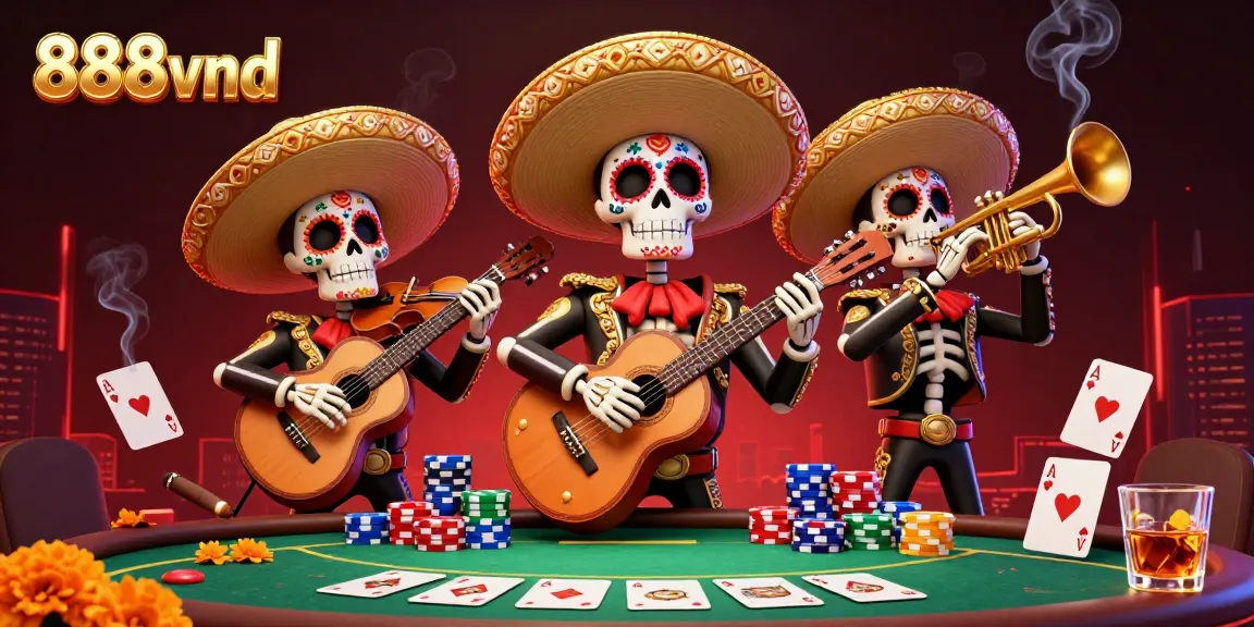 Play exciting games with 888vnd and enjoy vibrant casino experiences highlighted by colorful mariachi band.