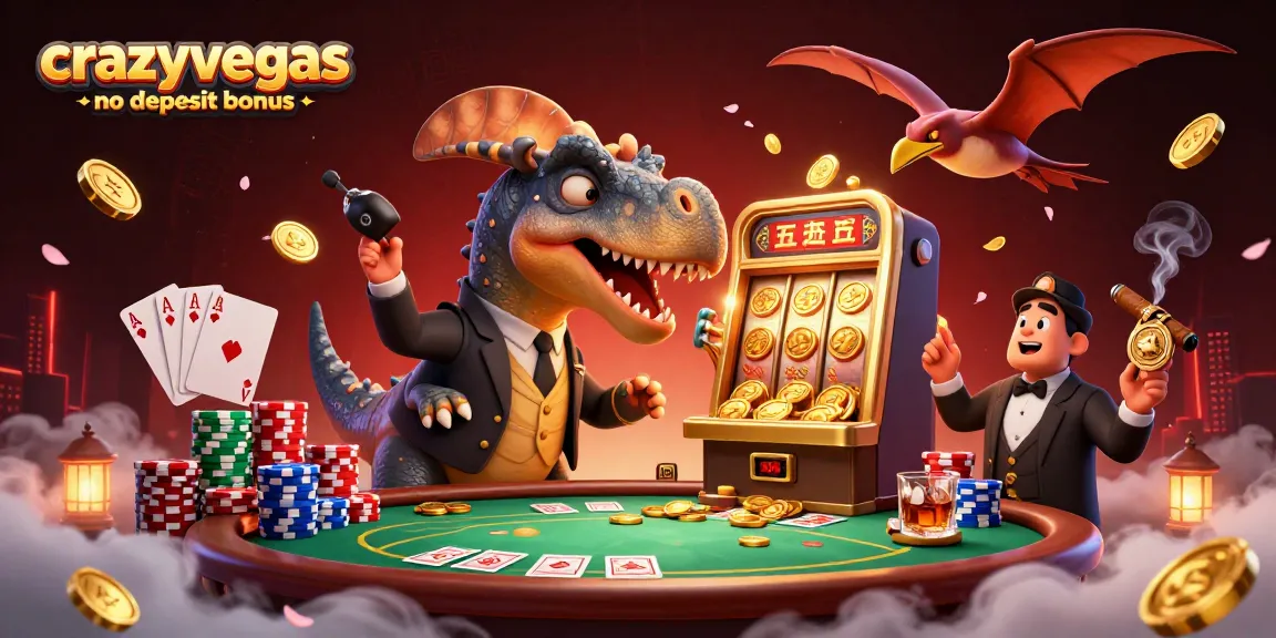 Catch the excitement of crazyvegas no deposit bonus with cartoon dinosaurs winning big at the casino!